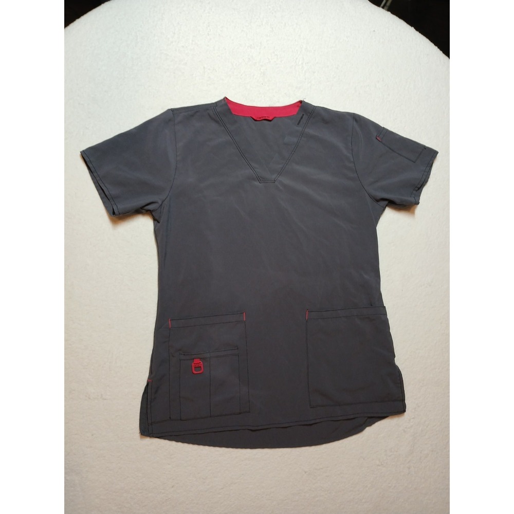 Carhartt Scrub Top Women's Small Style Code C12110 Gray w/ Pink Accent Stitching